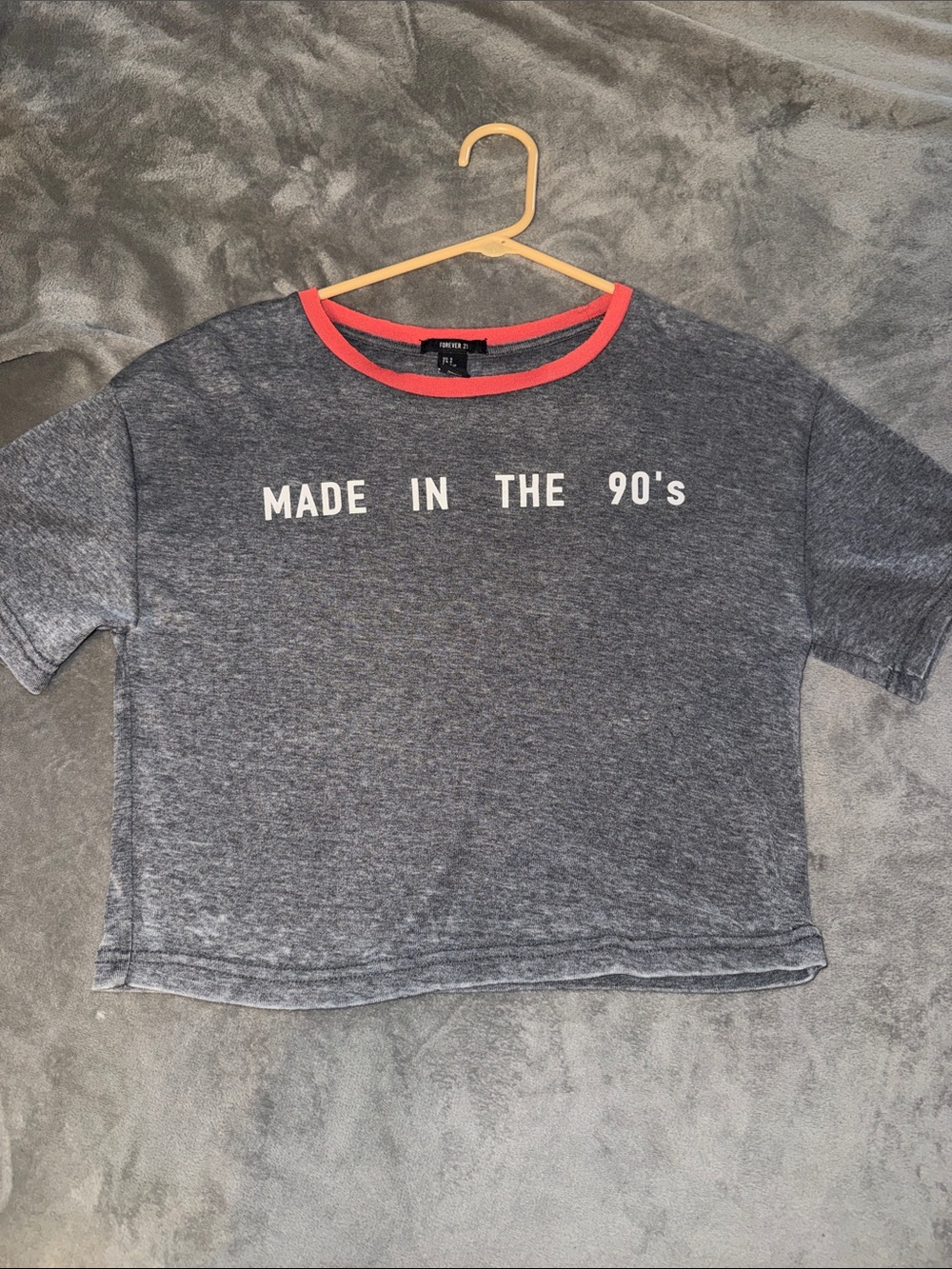 Forever 21 Heather Gray Crop Tee with Coral Trim